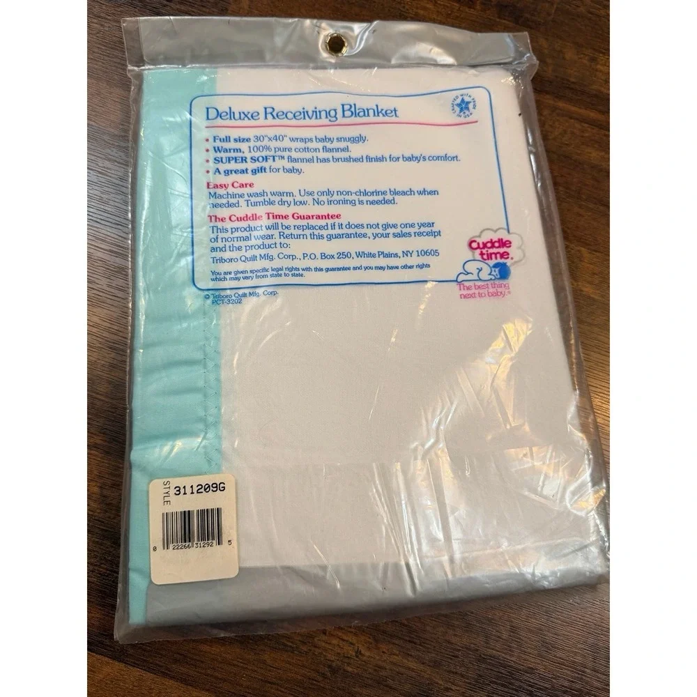 Vintage New deluxe baby blanket. Silk trim 100% cotton flannel 30x40 inches
